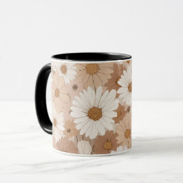 Boho-Erdfarbton-Gänseblümchen-Tan-Blumenmuster Tasse
