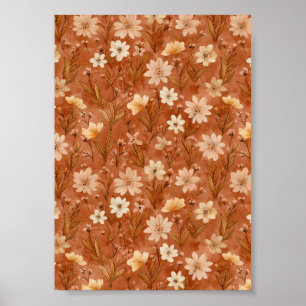 Boho-Erdfarbton-Wildblumen-Sand-Aquarellmuster Poster