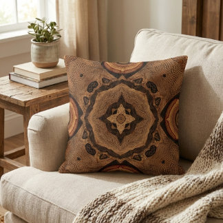 Boho Erdiges Braun Tribal Mandala Kaleidoskop Kissen
