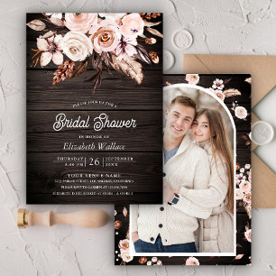 Boho Erdiges Elfenbein-Blumen-Foto-Hochzeitsdusche Einladung