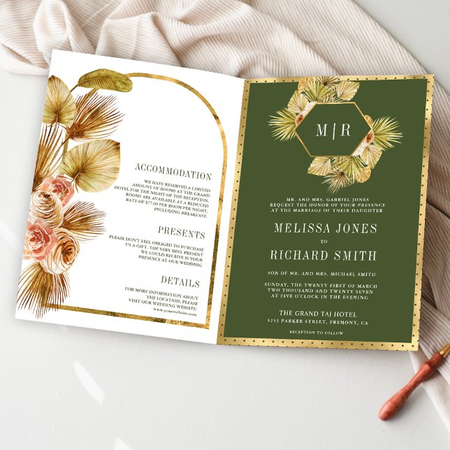 Boho Erdiges Florales Olivgrün QR-Code Hochzeit Einladung (Von Creator hochgeladen)