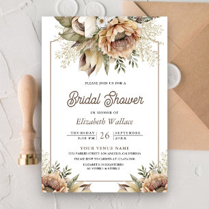 Boho Erdiges Florales Taupe Foto Brautbad Einladung