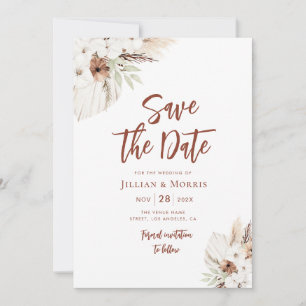 Boho Erdton Terracotta Pampas Save the Date Einladung