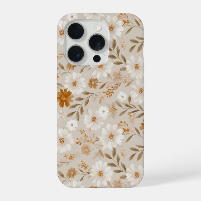 Boho Erdtöne Daisy Tan Blumenmuster iPhone 15 Pro Hülle (Rückseite)