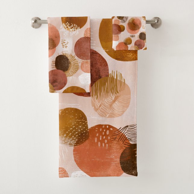 Boho Erdtöne Terrakotta Abstrakte Musterung Badhandtuch Set (Insitu)