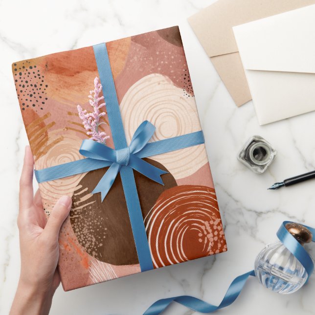 Boho Erdtöne Terrakotta Abstrakte Musterung Geschenkpapier (Schenken)
