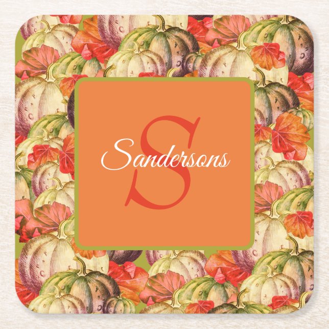 Boho Erntedank Fall Decke Wasserfarbe Pumpkin Rechteckiger Pappuntersetzer (Vorderseite)