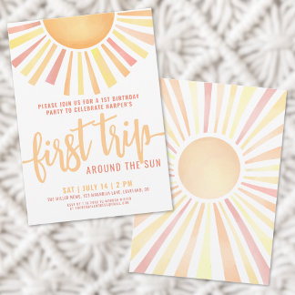 Boho Erste Reise um die Sonne 1. Geburtstag Einladung
