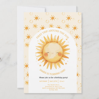 Boho Erste Reise um die Sonne 1. Geburtstag Einladung