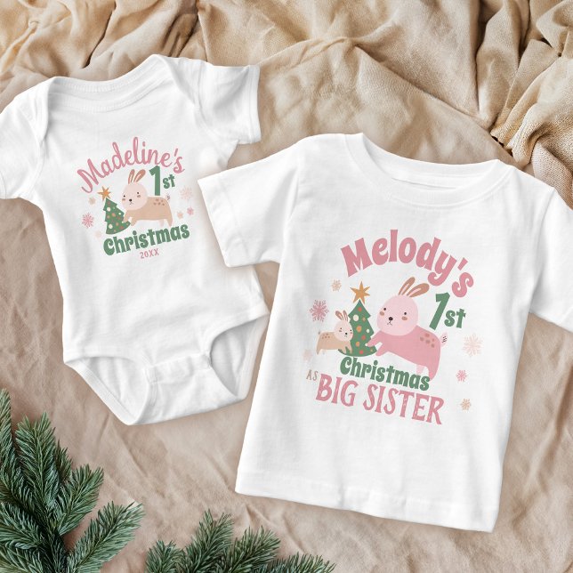 Boho Erste Weihnacht mit Niedlichem Kaninchen, Bau Baby T-shirt (Von Creator hochgeladen)