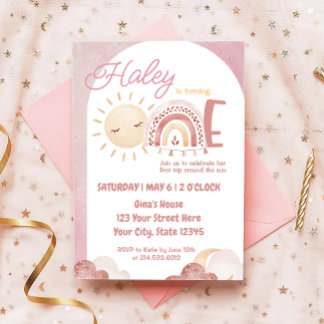 Boho Erster Rundgang durch das Sun 1. Geburtstags- Einladung