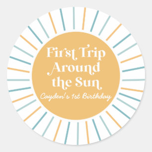 Boho Erster Trip um die Sonne 1. Geburtstag Runder Aufkleber