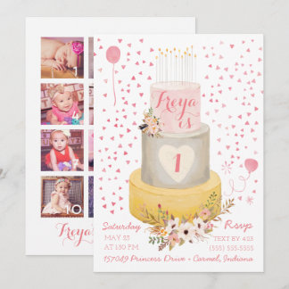 Boho Erstes Jahr Foto Collage Geburtstagseinladung Einladung