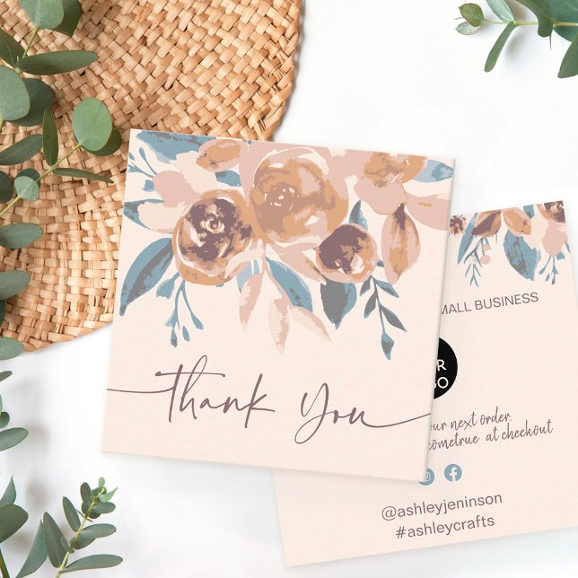 Boho erthy chic floral Aquarell Ordnung danke Quadratische Visitenkarte (Von Creator hochgeladen)