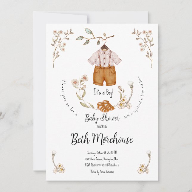 Boho Es ist eine Boy Baby Shower Einladung (Vorderseite)