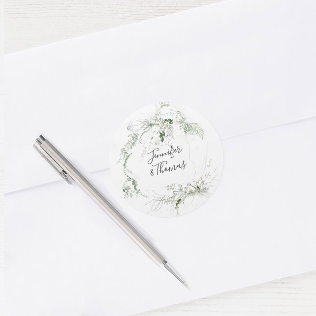 Boho Ethereal Garden Grüne Botanische Hochzeit Runder Aufkleber (Von Creator hochgeladen)