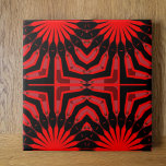 Boho Ethnic Red and Black Geometric Pattern Fliese<br><div class="desc">Das Design dieser Keramik-Kachel ist durch symmetrische Muster gekennzeichnet, die von der Mitte ausstrahlen und ein Gefühl von Energie und Bewegung erzeugen. Das Farbschema ist auffallend, mit einem feuerroten Set vor einem schwarzen Hintergrund. Dieser starke visuelle Kontrast betont die aufwändigen Details des Designs und verleiht ihm eine dramatische Anziehungskraft. Elemente...</div>