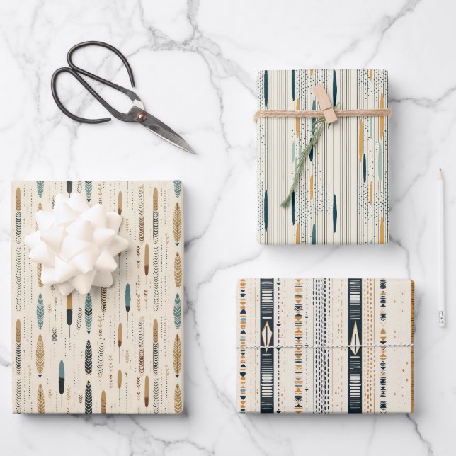 Boho ethnische Marine rostige Terrakotta-Streifen Geschenkpapier Set (Vorderseite)