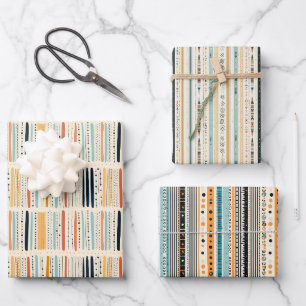 Boho ethnische Marine rostige Terrakotta-Streifen Geschenkpapier Set