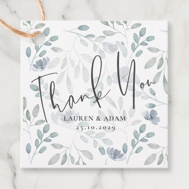 Boho Eucalyptus Chic Dusty Blue Pattern Wedding Geschenkanhänger (Vorderseite)