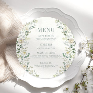 Boho Eucalyptus Floral Mariage menu plat rond