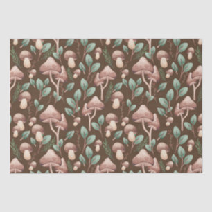 Boho Eucalyptus Forest Mushrooms Dark Brown Seidenpapier
