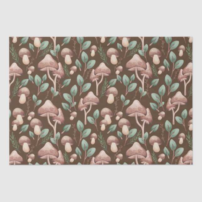 Boho Eucalyptus Forest Mushrooms Dark Brown Seidenpapier (Vorderseite)