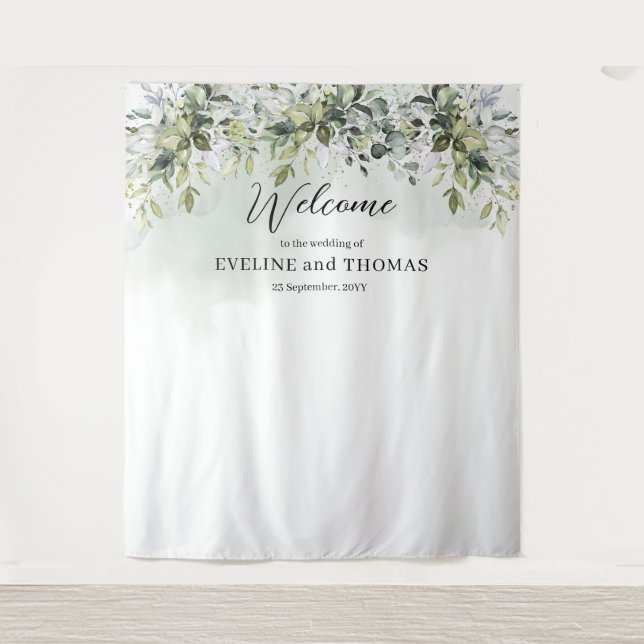 Boho eucalyptus gold Foto Hochzeitstorte Wandteppich (Vorderseite)