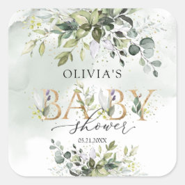 Boho eucalyptus gold letters Baby Shockaufkleber Quadratischer Aufkleber