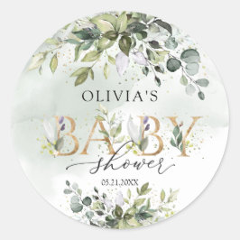 Boho eucalyptus gold letters Baby Shockaufkleber Runder Aufkleber