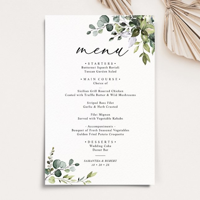 Boho Eucalyptus Green Menu Mariage simple (Créateur téléchargé)