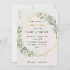 Boho Eucalyptus Greenery Gold  Baby Showers Einladung