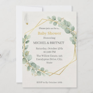 Boho Eucalyptus Greenery Gold  Baby Showers Einladung
