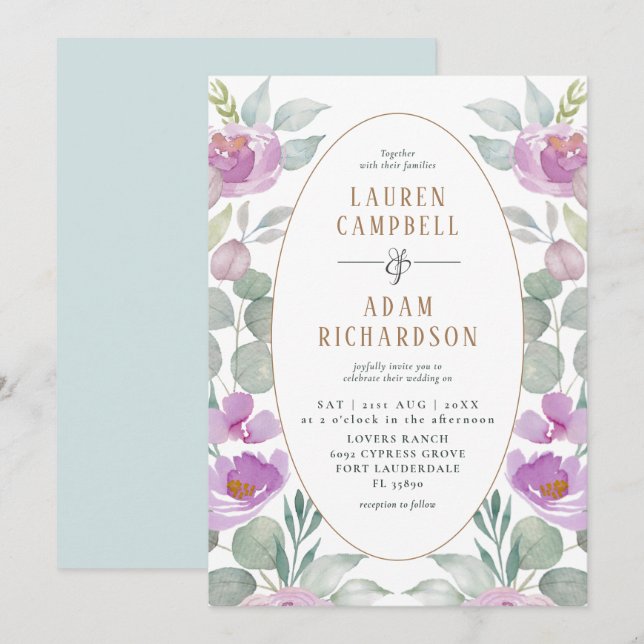 Boho Eucalyptus Watercolor Green Pink Wedding Einladung (Vorne/Hinten)