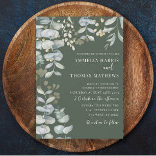 Boho Eucalyputus Dark Green Botanical Wedding Invi Einladung
