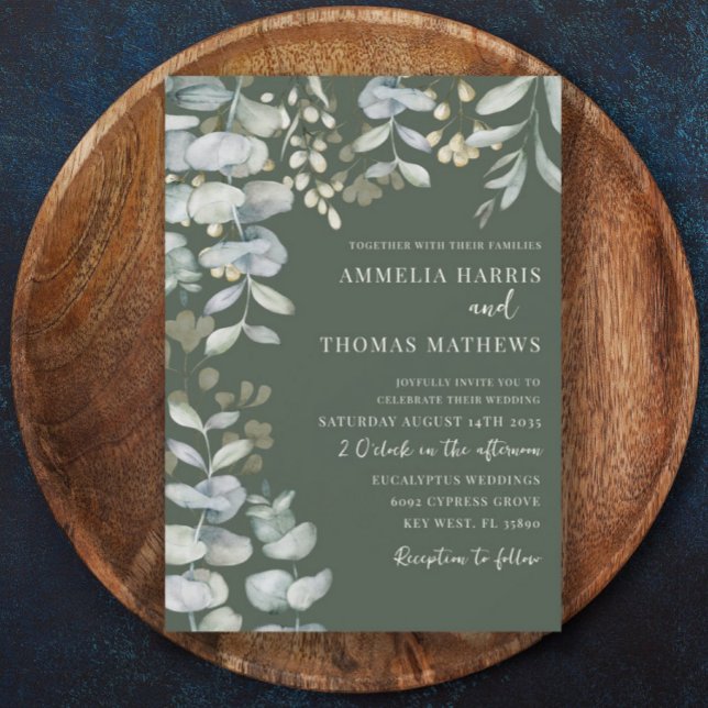 Boho Eucalyputus Dark Green Botanical Wedding Invi Einladung (Von Creator hochgeladen)