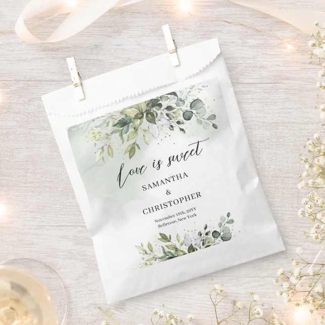 Boho Eukalyptus-Grünflächen zweigt goldene Glitzer Geschenktütchen (Ausgeschnitten)