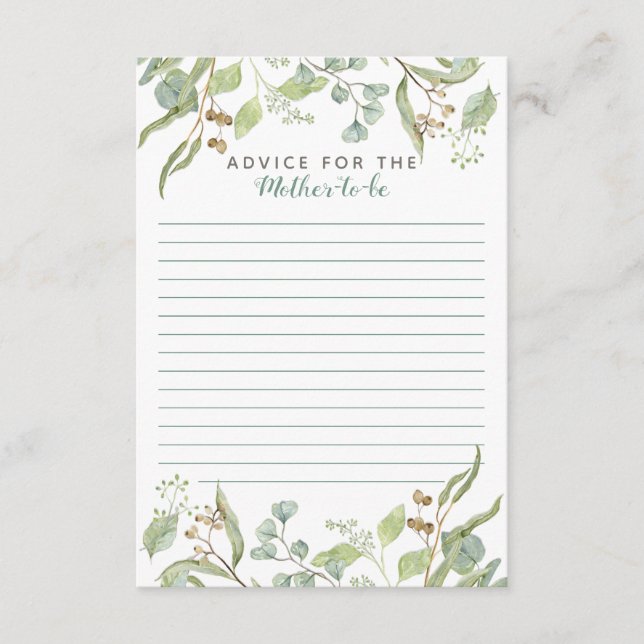 BOHO Eukalyptus Leaf Foliage Aquarellgrün Hinweiskarte (Vorderseite)