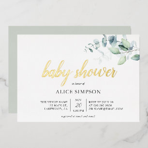 Boho-Eukalyptusblätter Baby Shower Folieneinladung