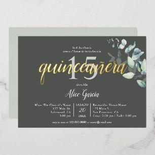 Boho-Eukalyptusblätter Quinceanera Folieneinladung