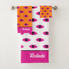 BOHO Evil Eye Muster Burnt Orange & Pink Name Badhandtuch Set