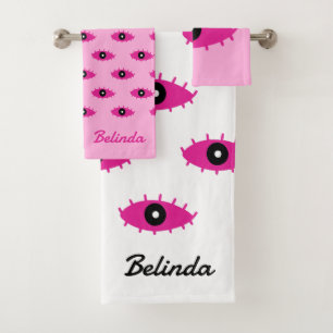 BOHO Evil Eye Muster mit Name Fuchsia Pink y2k Badhandtuch Set