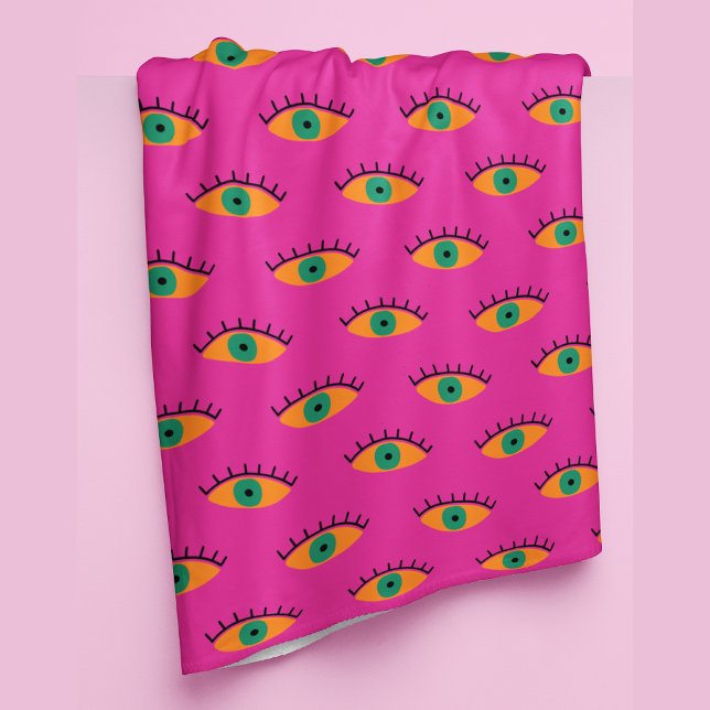 BOHO Evil Eye Pattern Funky Hot Pink Fleecedecke (Von Creator hochgeladen)