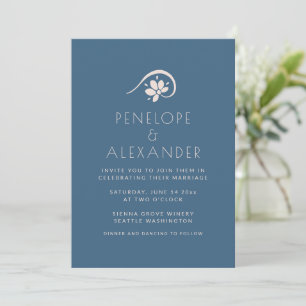 Boho Faire-part de mariage Floral bleu scandinave