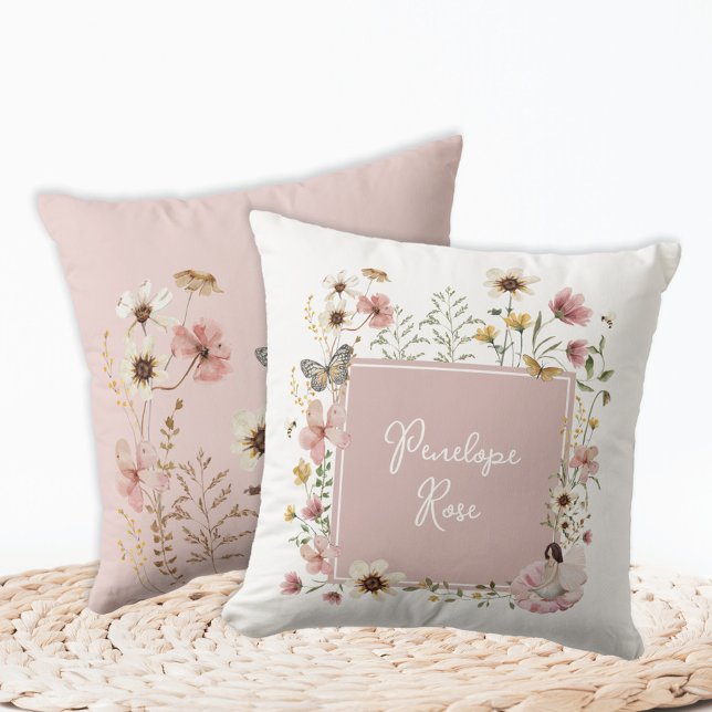 Boho Fairy Blush Wildblume Girl Kinderzimmer Monog Kissen (Von Creator hochgeladen)