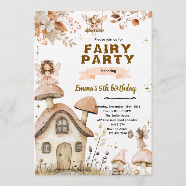 Boho fairy enchanted party invitation (Devant)