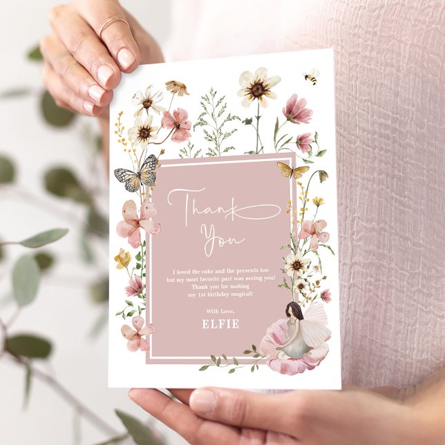 Boho Fairy Wildblume Garden Girl Dankeskarte (Von Creator hochgeladen)