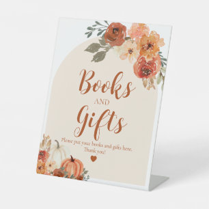 Boho Fall A Little Pumpkin Herbst Bücher und Gesch Sockelschild