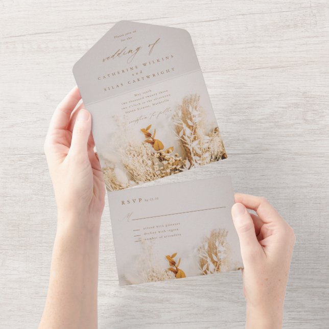 Boho Fall Blume Hochzeit All In One Einladung (Abreißen)
