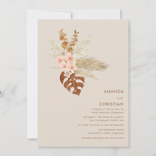 Boho Fall Blume Rustikale Hochzeit im Freien Einladung (Vorderseite)